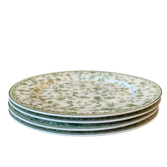 Grace Teaware Porcelain Dinner Plates 10.5" Green & White Floral Set of 4 New - Picture 4 of 13